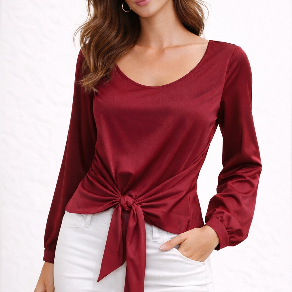 Express bubble sleeve tie waist 3/4 sleeve boho crop top ❤️